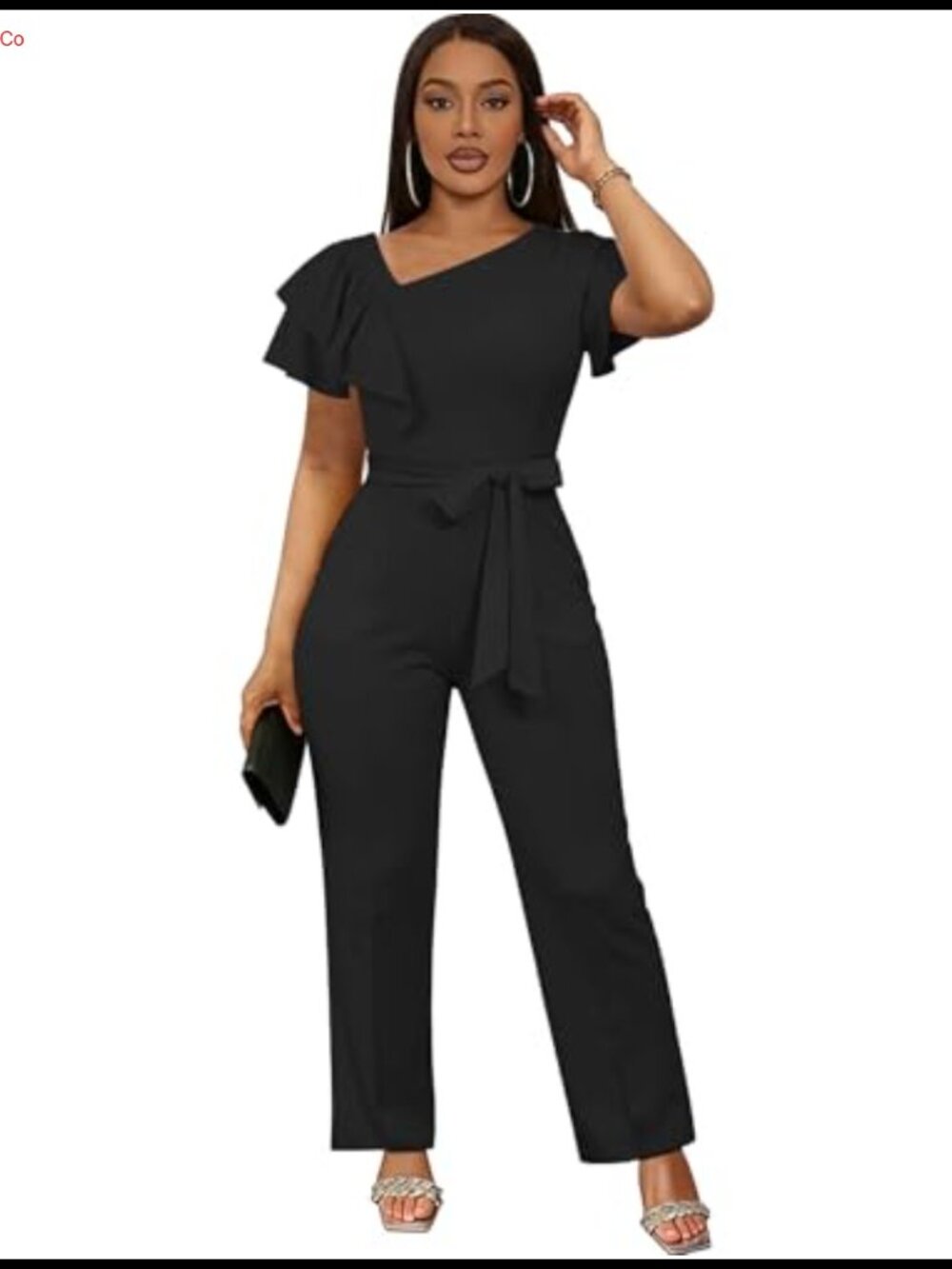 Dressy One Piece Jumpsuit Short Sleeve V-Neck Ruffle Peplum Loose Fit